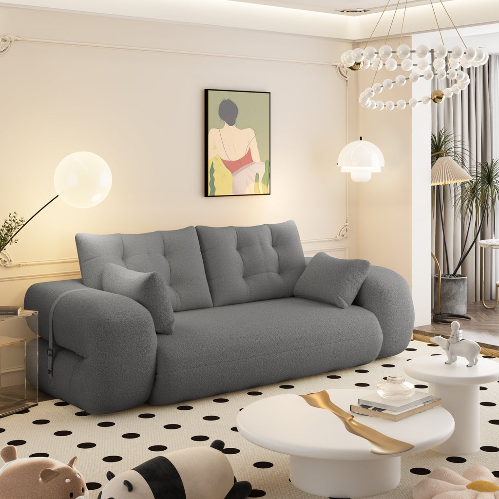 Anthony & Home Teddy Fabric Sofa Bed 3-in-1 studio with plush teddy fabric, sofa, and bed in a modern living space.