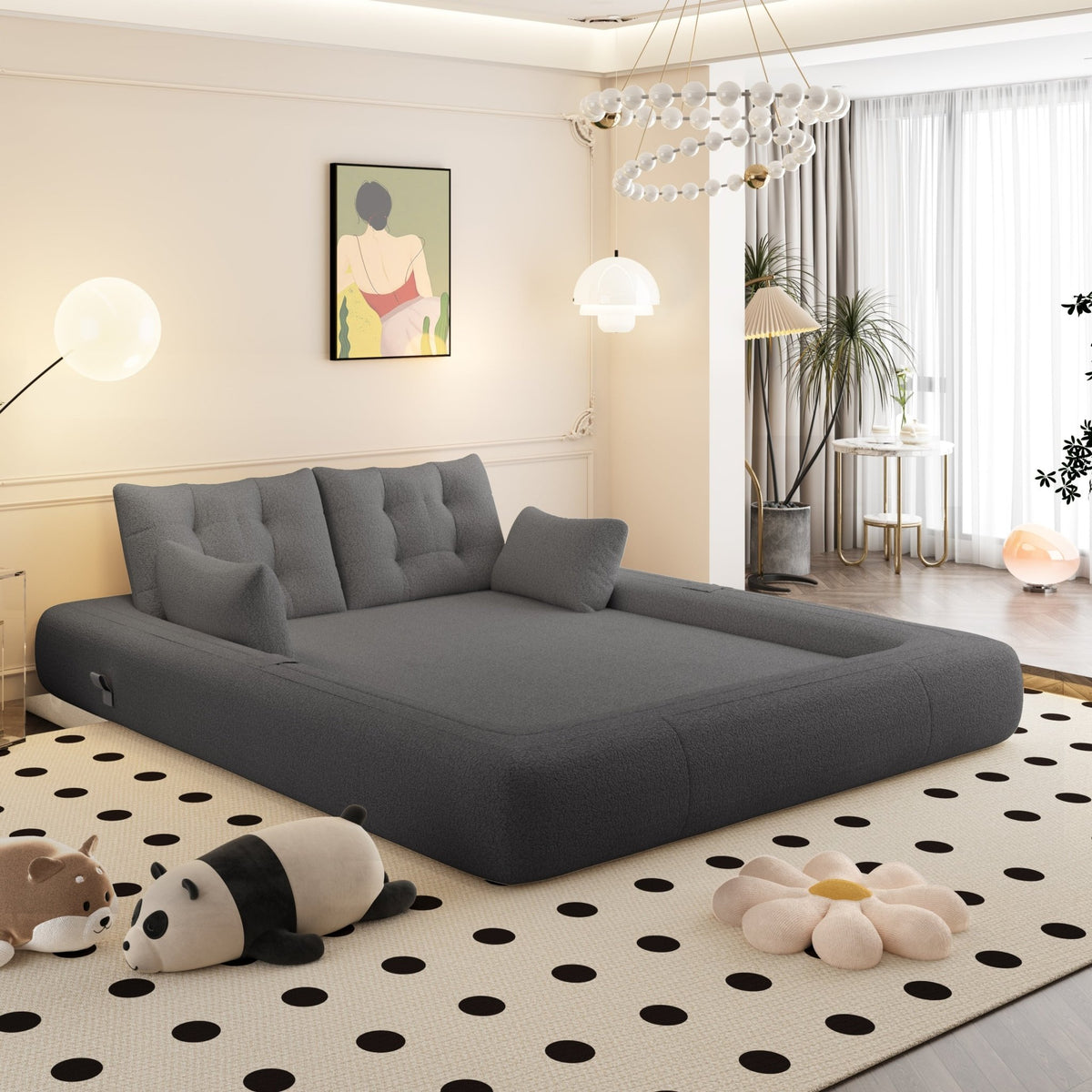 Anthony & Home Teddy Fabric Sofa Bed 3-in-1 studio with plush upholstery and convertible design for versatile seating and sleeping.