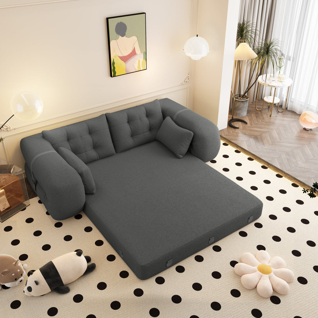 Anthony & Home Teddy fabric sofa bed 3-in-1 studio with plush cushions, convertible design, and modern style in a cozy living space.