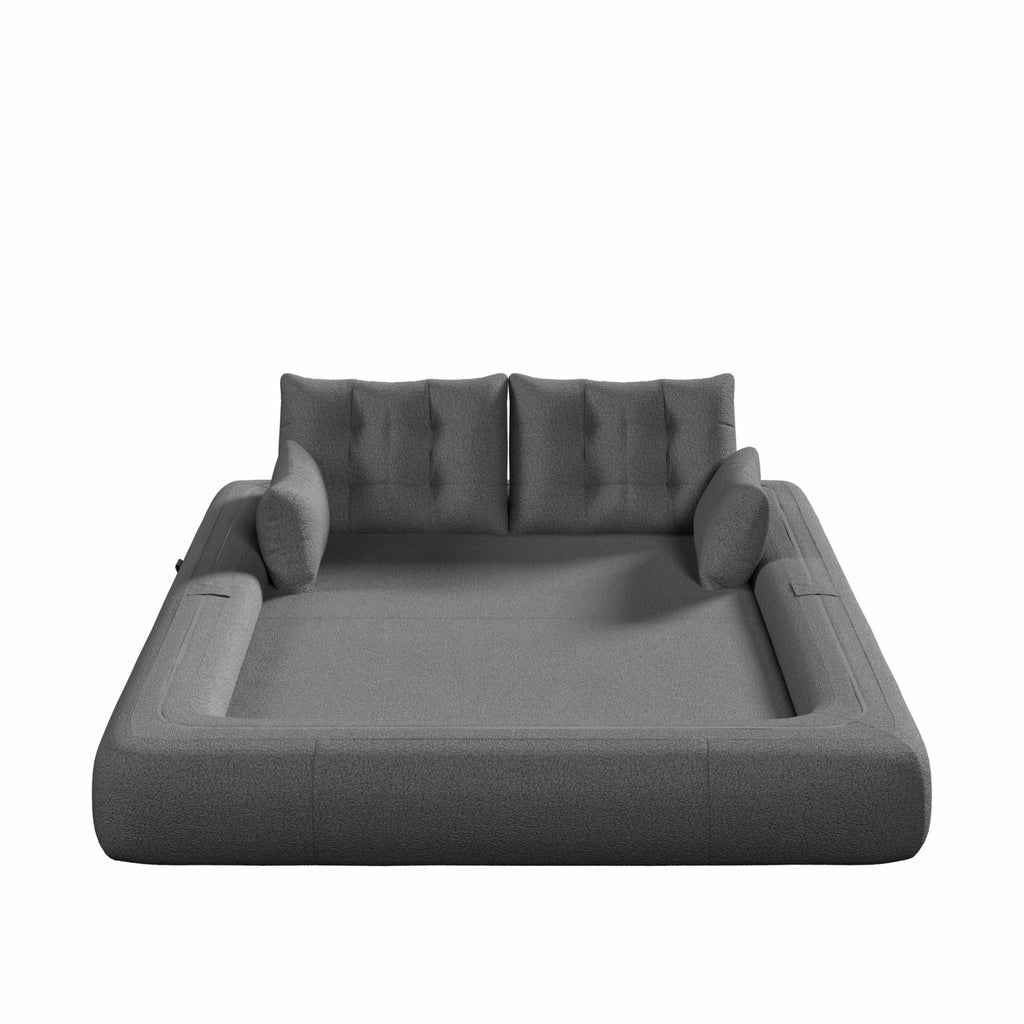 Anthony & Home Teddy Fabric Sofa Bed 3-in-1 Studio, showing the sofa bed with plush teddy fabric and convertible design.