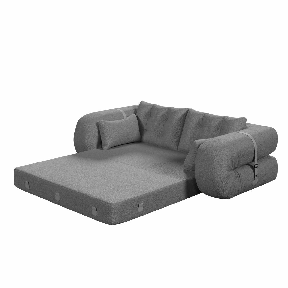Anthony & Home Teddy Fabric Sofa Bed 3-In-1 studio with plush upholstery, showcasing its sofa and bed transformation features.