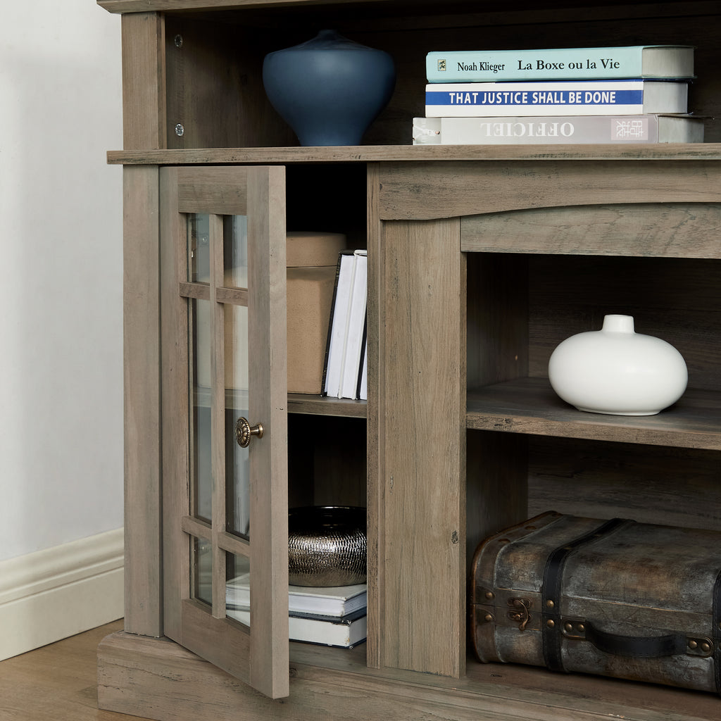 Anthony & Home gray wash finish television media console with sleek storage compartments and modern design.
