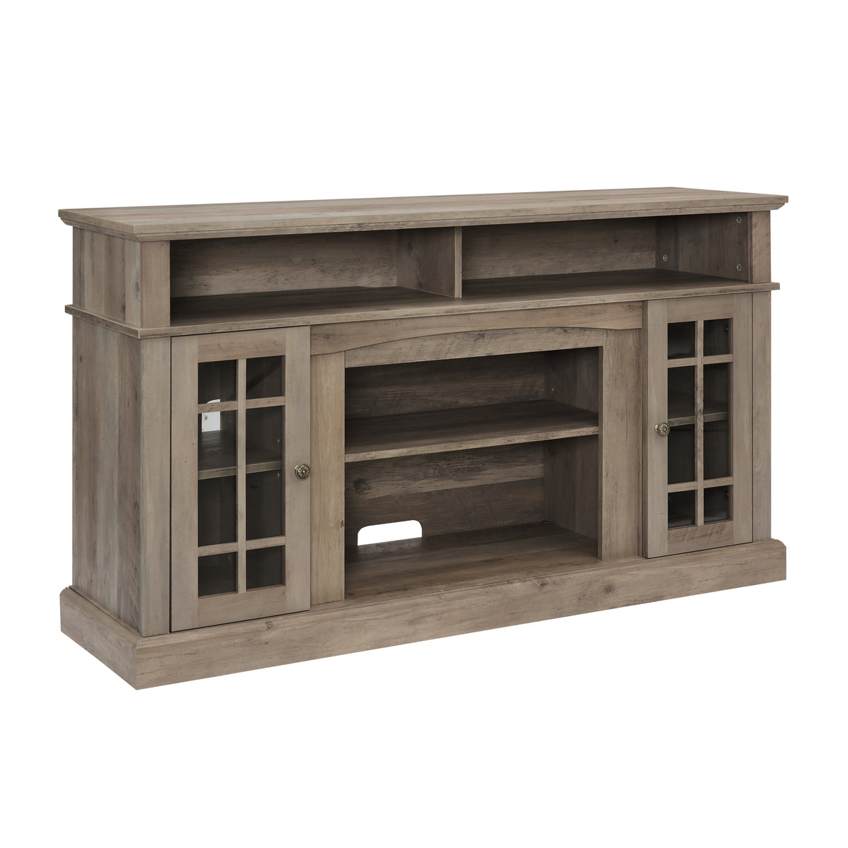 Gray wash finish Anthony & Home television media console with sleek storage compartments and modern design.