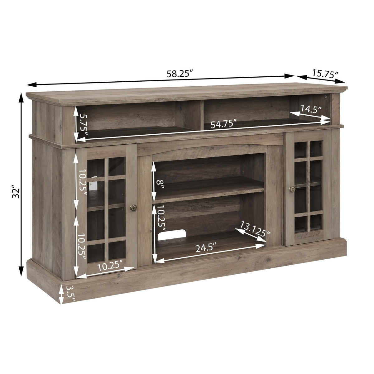 Gray wash finish Anthony & Home television media console with sleek design and storage compartments.