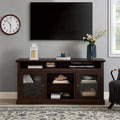 Contemporary walnut-textured MDF television media stand with open and closed storage from Anthony & Home collection.