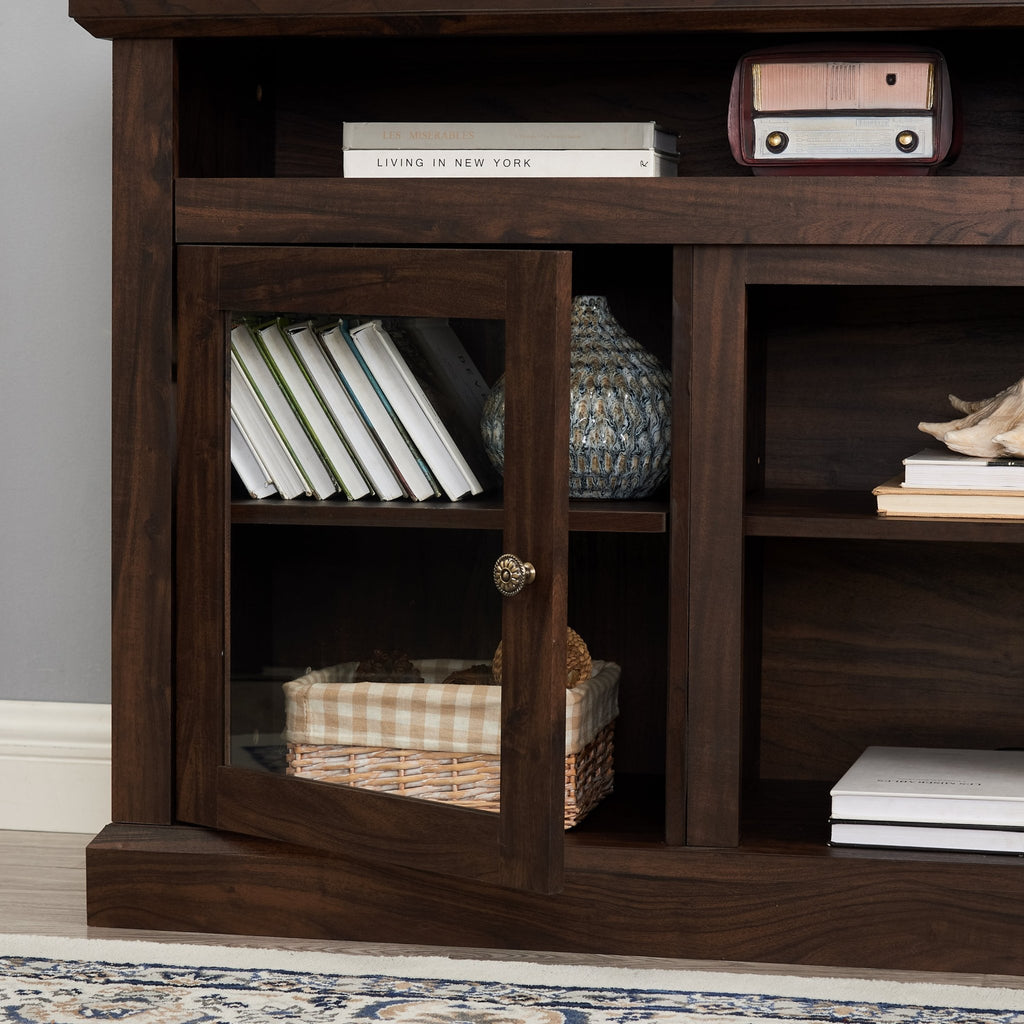 Contemporary walnut textured MDF TV media stand with open and closed storage from Anthony & Home collection.
