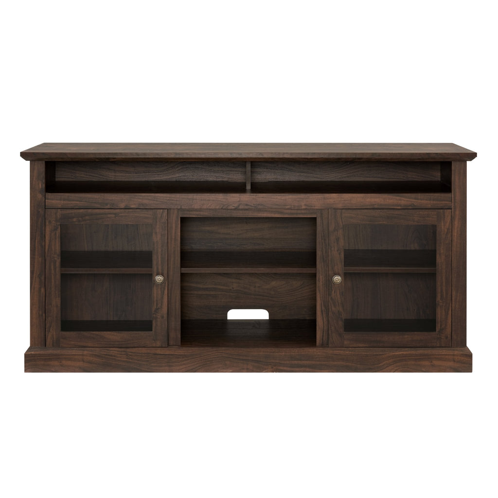Contemporary walnut textured MDF television media stand with open and closed storage from Anthony & Home's exclusive collection.
