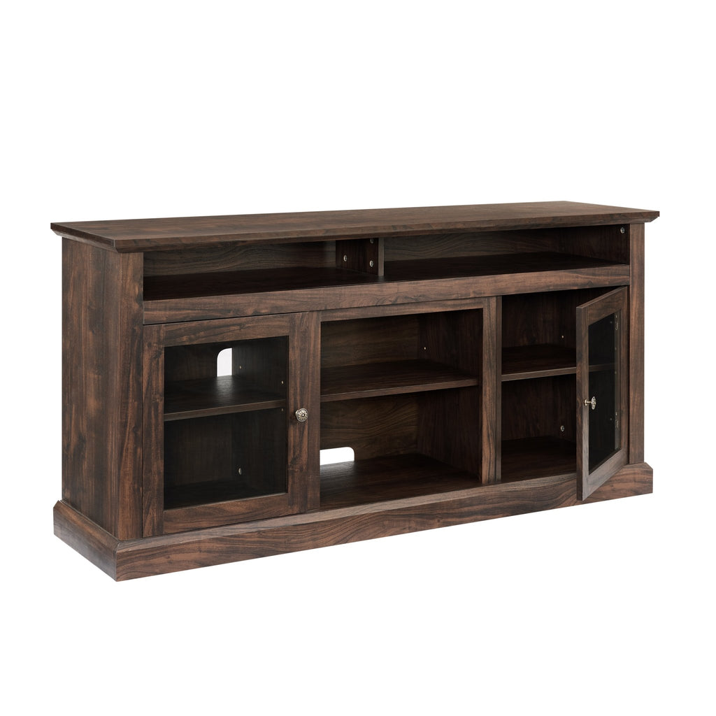 Contemporary walnut-textured MDF TV media stand with open and closed storage, part of Anthony & Home's exclusive collection.