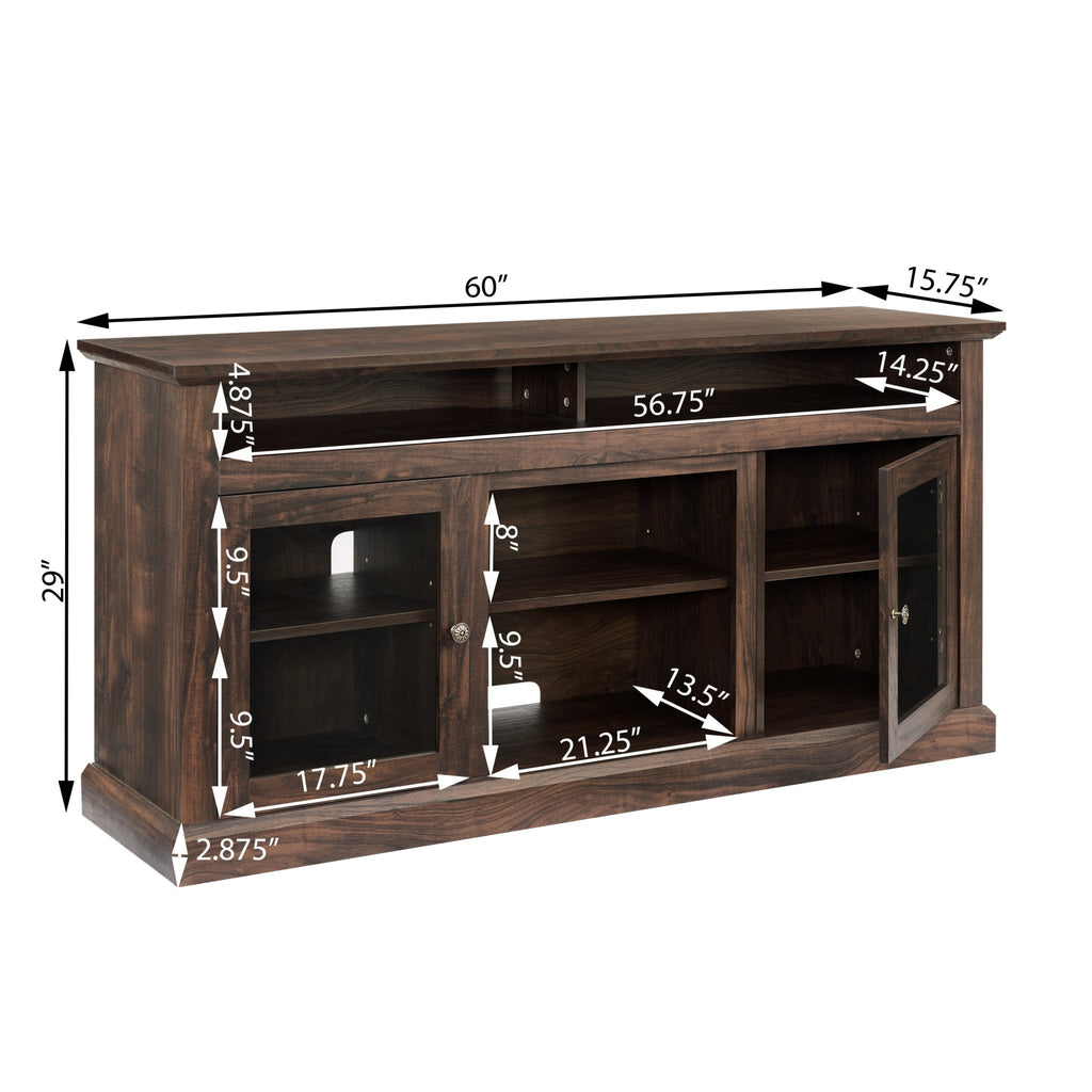 Contemporary Anthony & Home Walnut textured MDF media stand with open and closed storage for TV and media accessories.