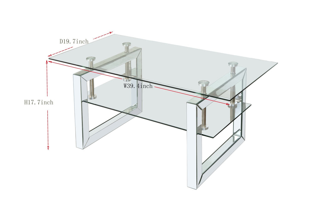 Anthony & Home tempered glass coffee table with a silver-finish metal pedestal base, 6mm thick glass for modern style.