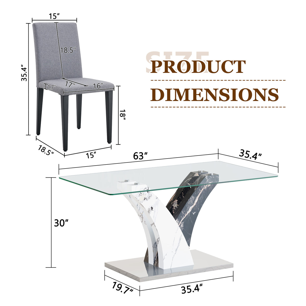 Anthony & Home tempered glass dining table and chair set with modern design, featuring clear glass surface and stylish seating.
