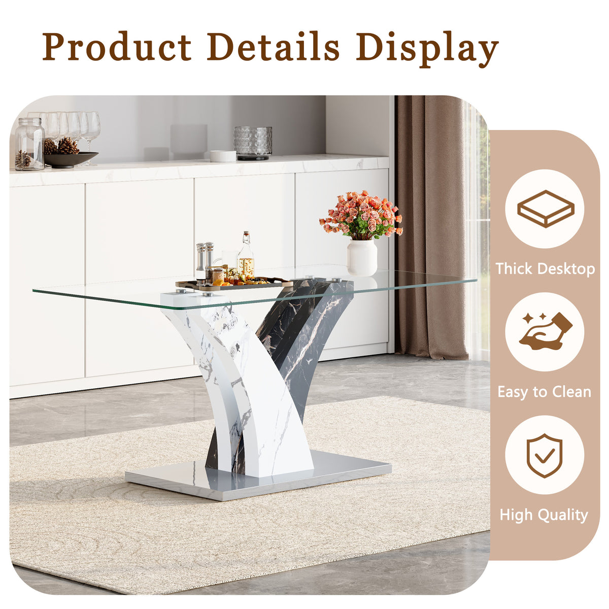 Tempered glass dining table with matching chairs from Anthony & Home studio set, modern and sleek design.