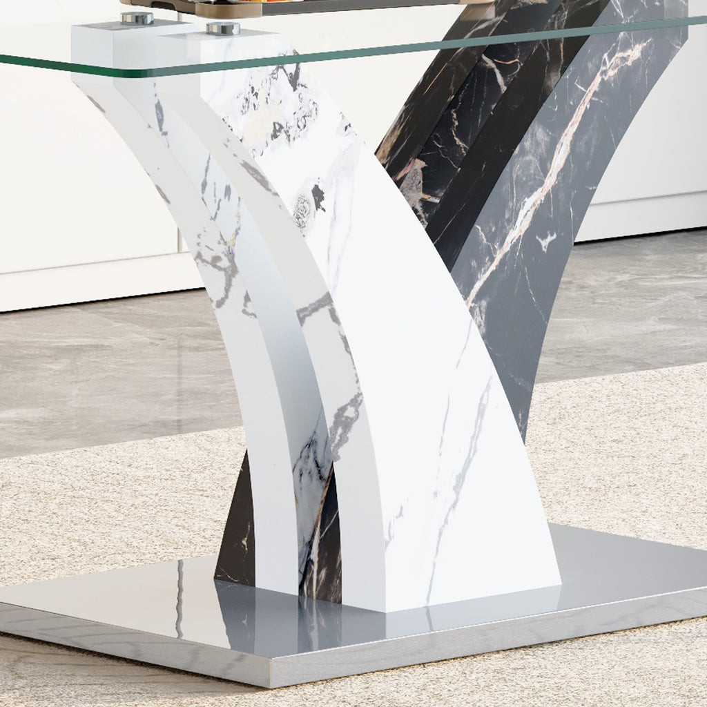 Tempered glass dining table with matching chairs from Anthony & Home studio set, modern and stylish interior furniture.