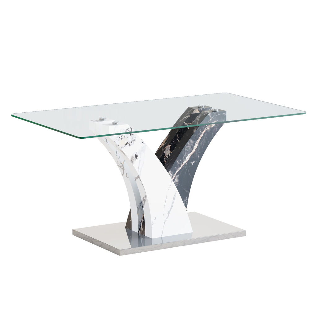 Tempered glass dining table with matching chairs from Anthony & Home studio set, modern and sleek design for contemporary dining spaces.