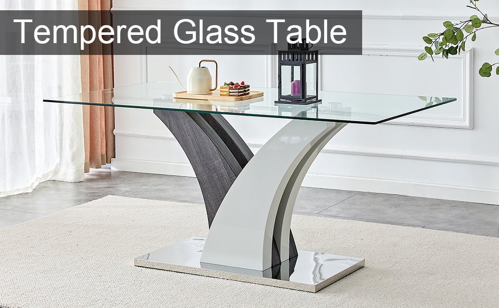 Anthony & Home tempered glass dining table with MDF legs from the Studio Collection, showcasing a sleek, modern design.