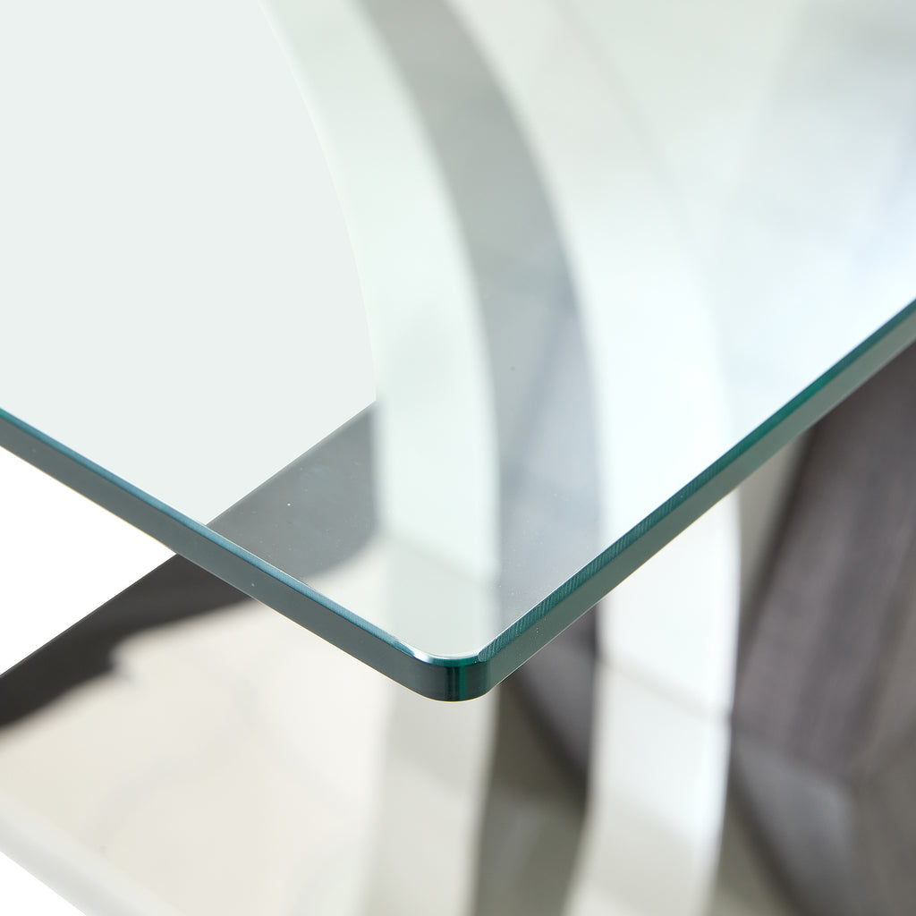 Anthony & Home tempered glass dining table with MDF legs from the Studio Collection, showcasing a modern and sleek design.