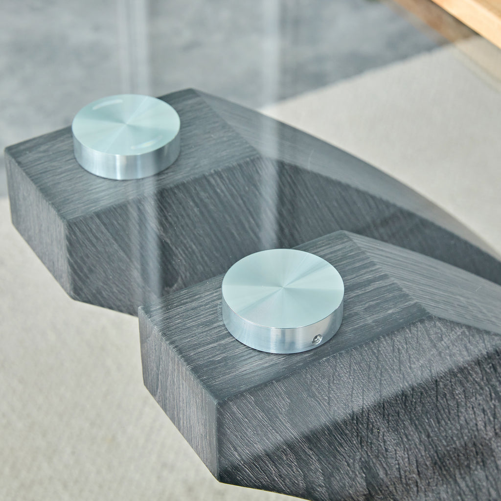 Anthony & Home tempered glass dining table with MDF legs from the Studio Collection, showcasing a sleek, modern design.