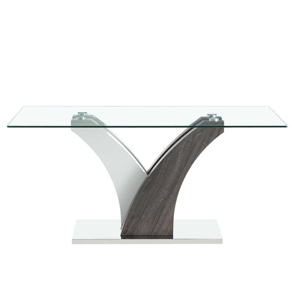 Anthony & Home tempered glass dining table with MDF legs from the Studio Collection, showcasing a sleek, modern design.