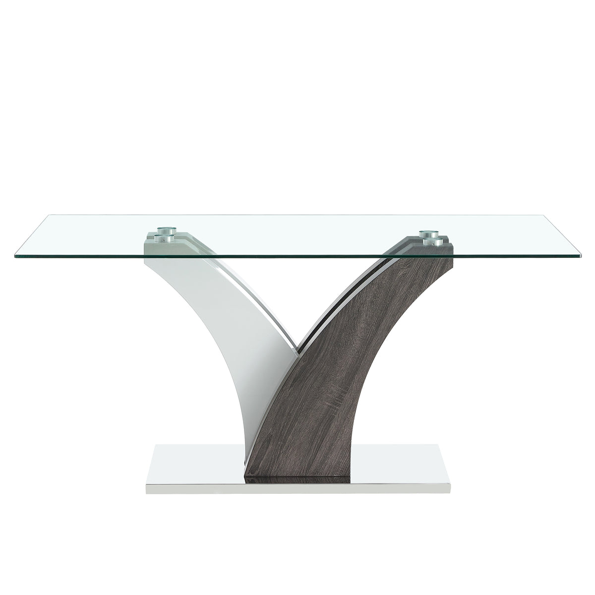 Anthony & Home tempered glass dining table with MDF legs from the Studio Collection, showcasing a sleek, modern design.