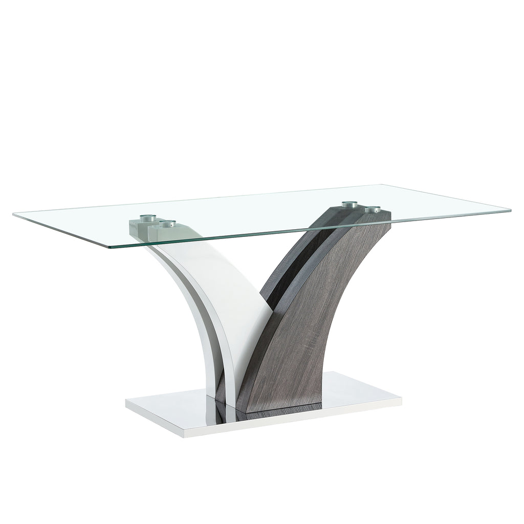 Anthony & Home tempered glass dining table with MDF legs from the Studio Collection, showcasing a sleek glass surface and modern design.