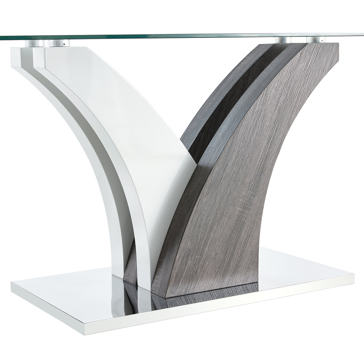 Tempered glass dining table with MDF legs from Anthony & Home's Studio Collection, modern and stylish for contemporary dining spaces.
