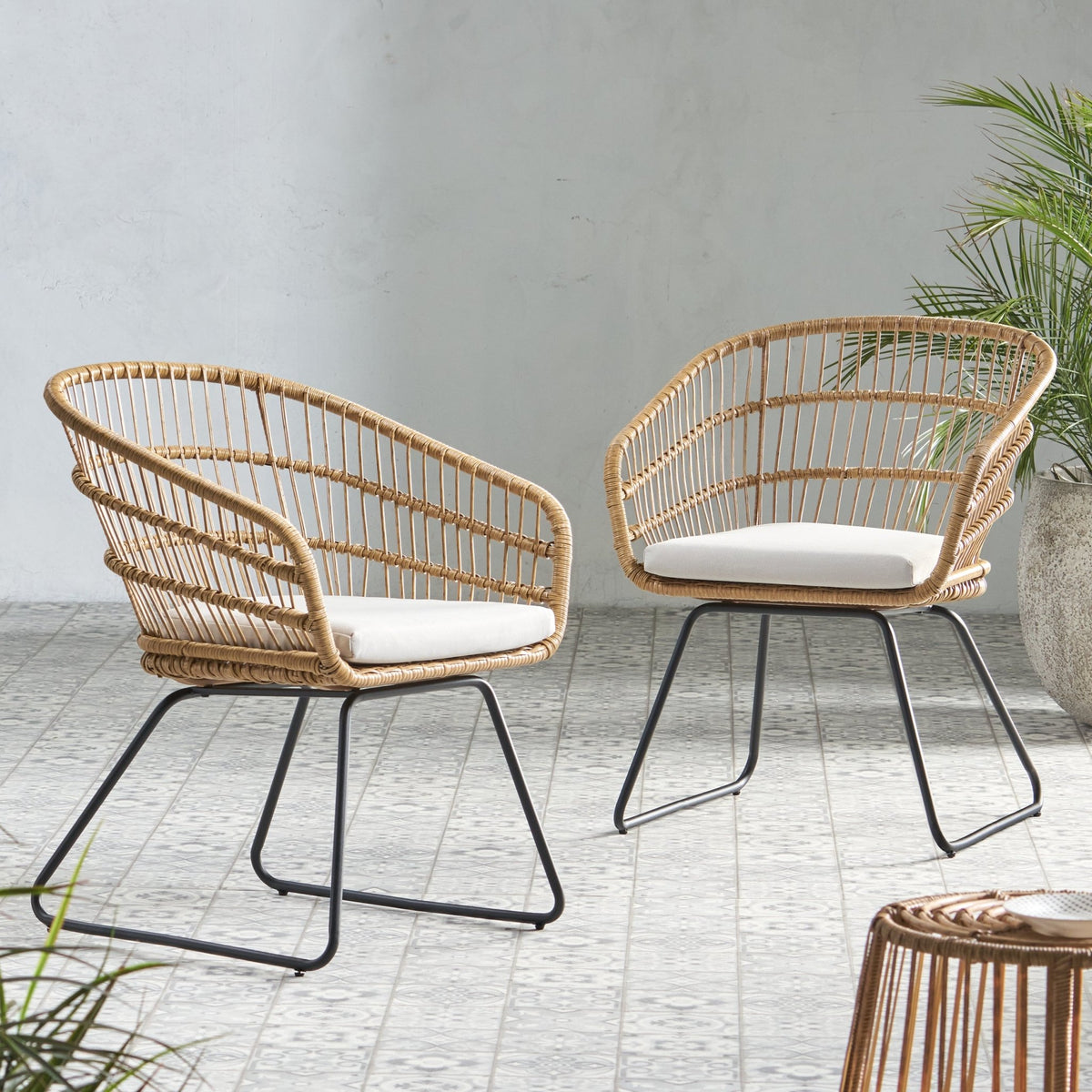 Anthony & Home Terry outdoor chair set with PE rattan frames and cushions, part of the premium limited edition collection.