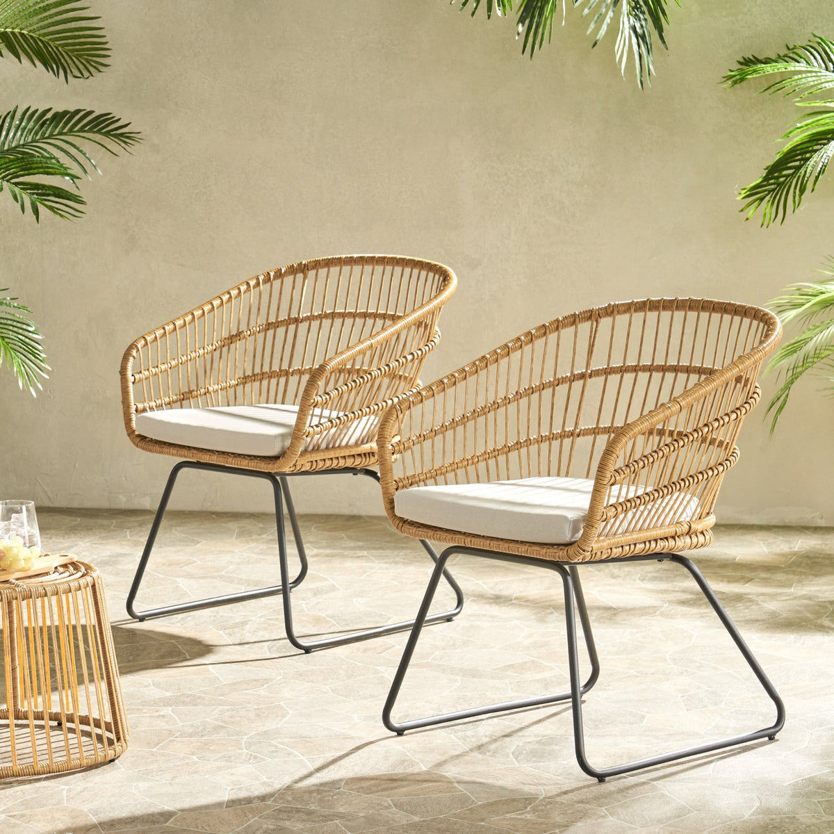 Anthony & Home outdoor chair set with PE rattan and cushions, premium limited edition for patio or garden relaxation.