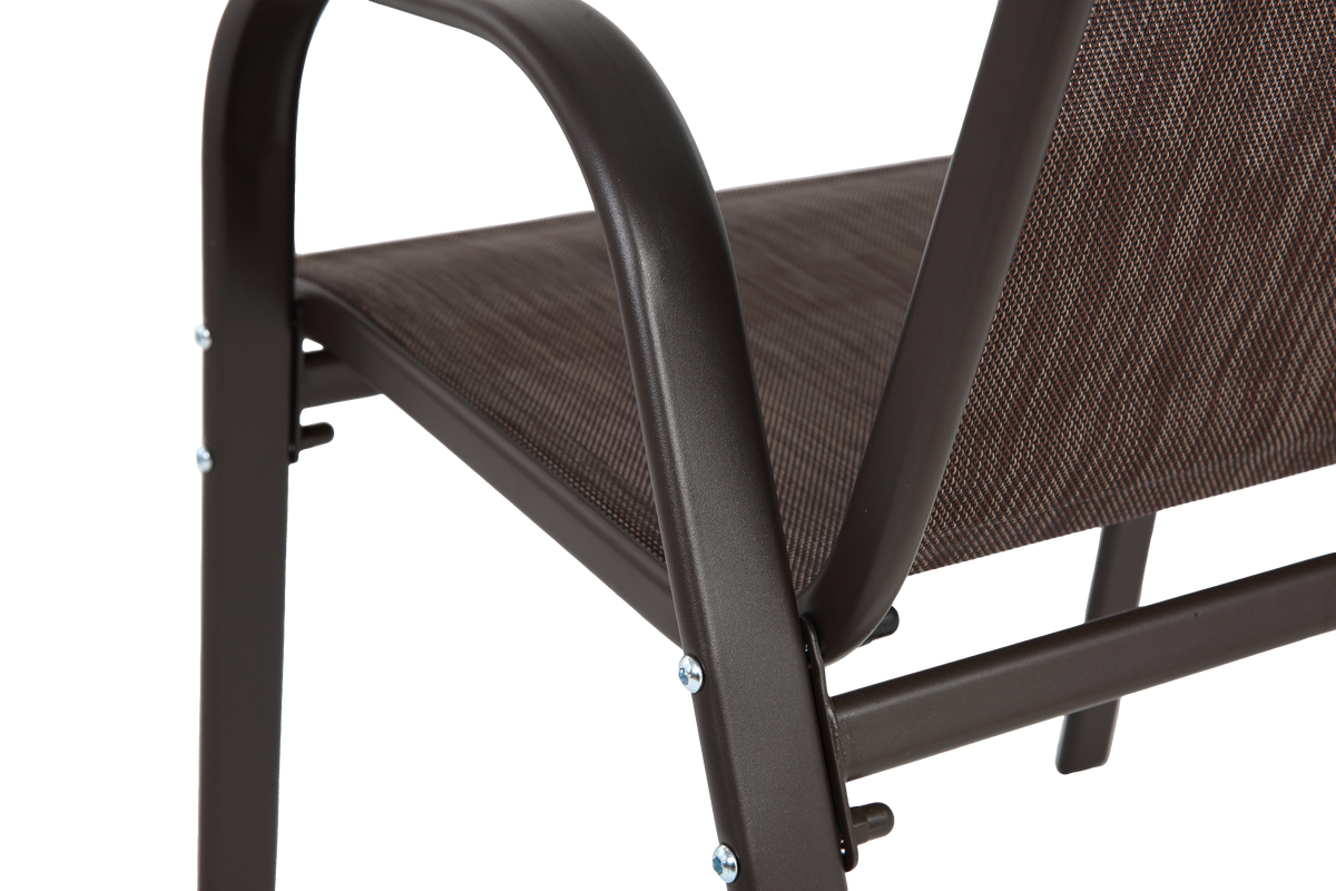 Six Anthony & Home brown Textilene patio chairs with high backs arranged outdoors for seating and relaxation.