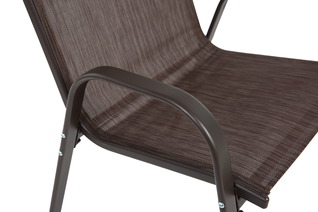 Set of 6 Anthony & Home Textilene patio chairs with high backs in brown, ideal for outdoor seating and patio decor.