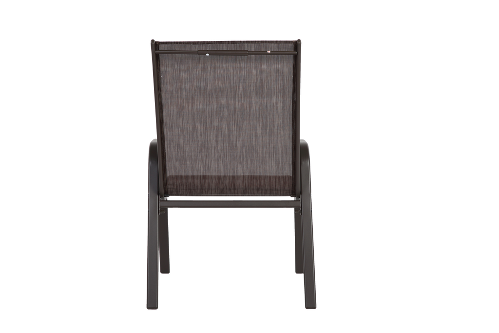 Set of six Anthony & Home Textilene patio chairs with high backs in brown, ideal for outdoor seating and dining areas.