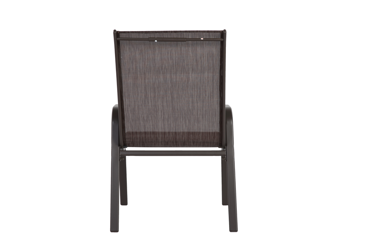 Set of six Anthony & Home Textilene patio chairs with high backs in brown, ideal for outdoor seating and dining areas.