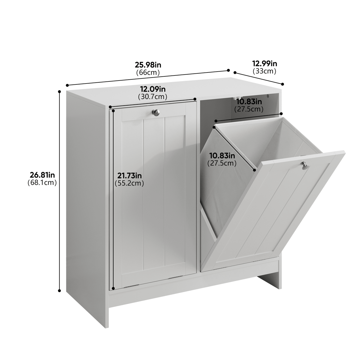 White lacquered tilted laundry hamper by Anthony & Home, limited edition, with a sleek modern design and sturdy construction.