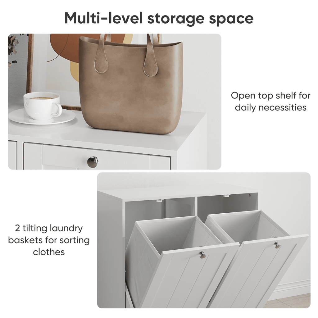 White lacquered tilted laundry hamper by Anthony & Home, limited edition design with sleek modern style.