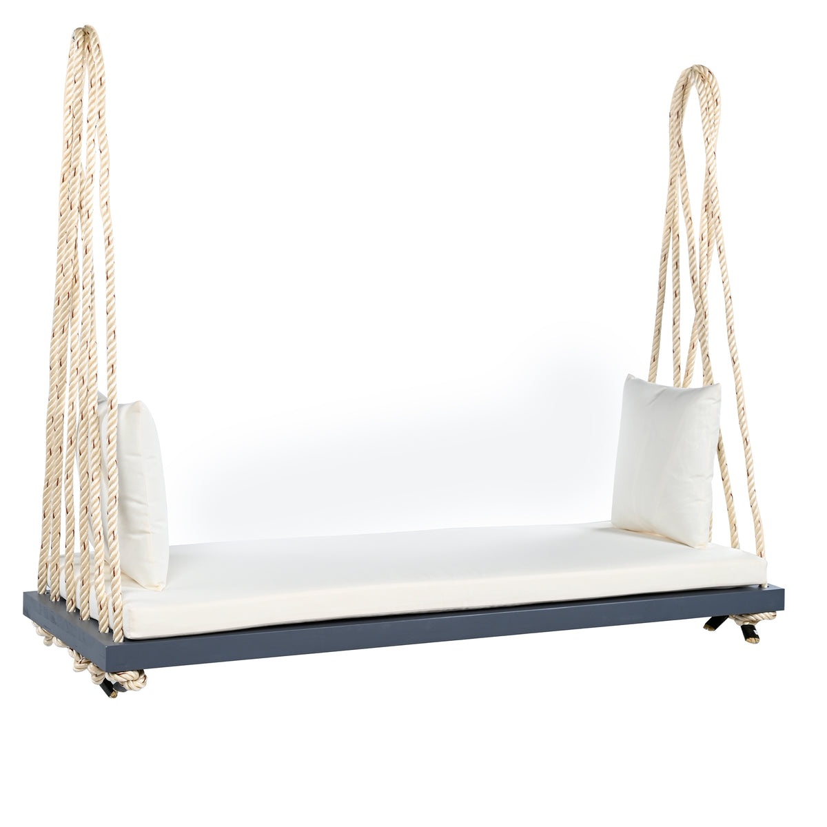 Anthony & Home Topmax acacia wood patio swing chair with cushioned seat and gray finish, perfect for outdoor relaxation.