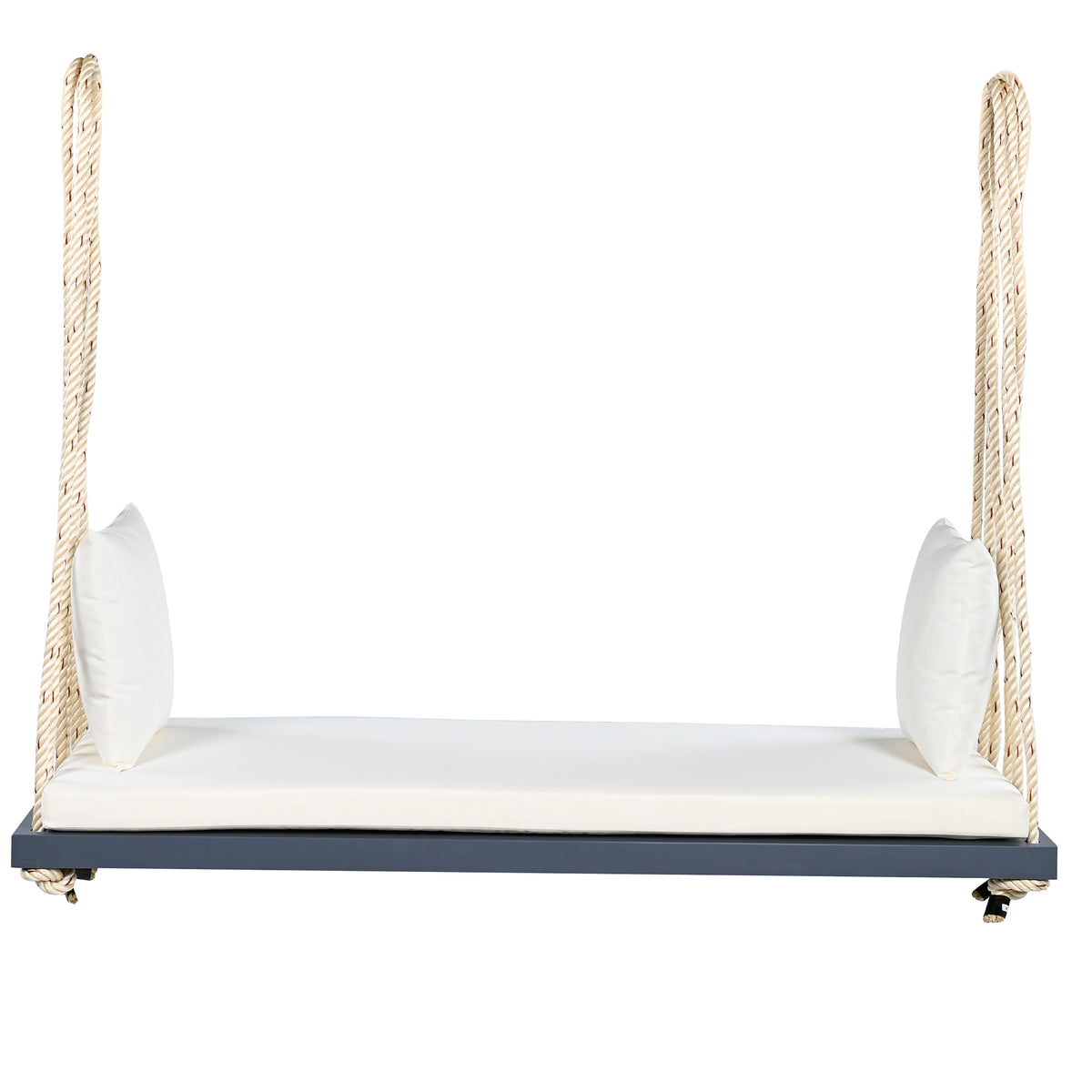 Anthony & Home Topmax Acacia wood patio swing chair with cushioned seat and gray finish, perfect for outdoor relaxation.