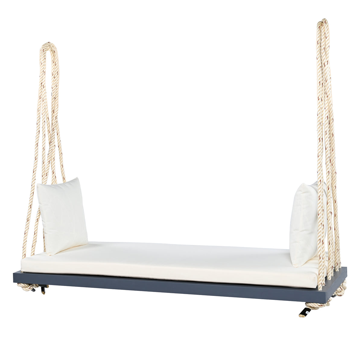 Anthony & Home Topmax Acacia Wood patio swing chair with cushioned seat and gray finish, perfect for outdoor relaxation.