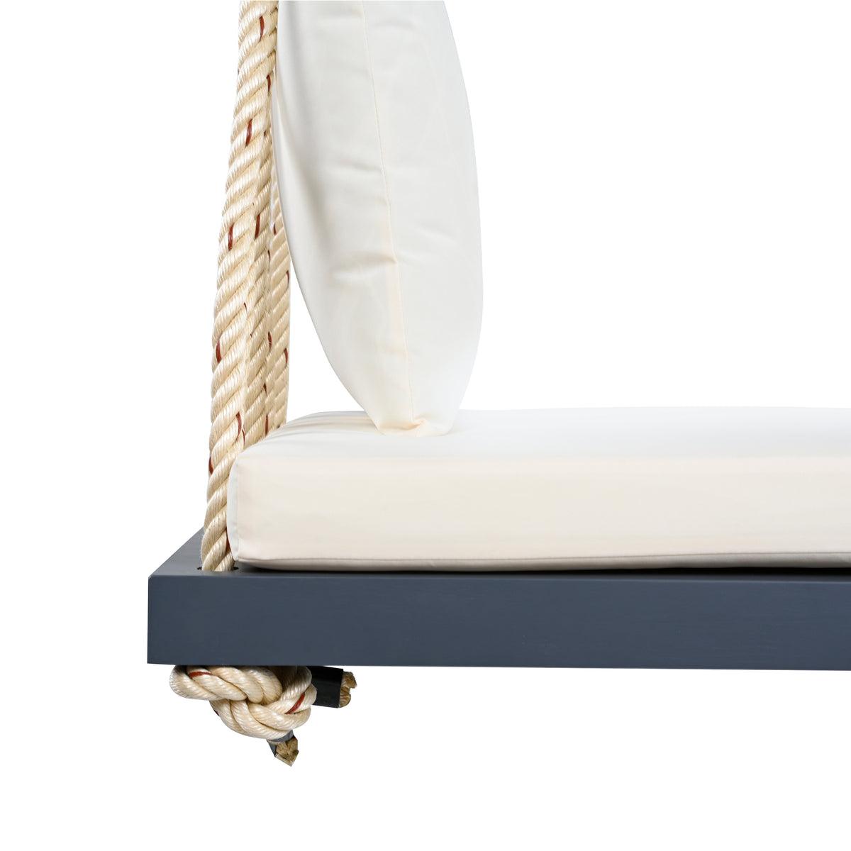 Anthony & Home Topmax Acacia wood patio swing chair with plush cushions and gray finish, perfect for outdoor relaxation.