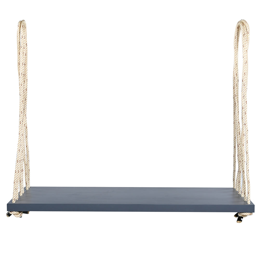 Anthony & Home Topmax Acacia wood patio swing chair with cushioned seat and gray finish, perfect for outdoor relaxation.