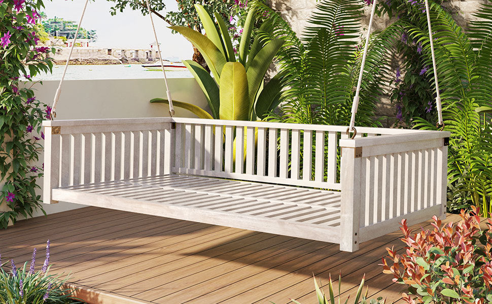 Anthony & Home Topmax Studio solid wood twin size porch swing with ropes, featuring a sturdy frame and comfortable seating for outdoor relaxation.