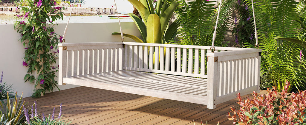 Anthony & Home Topmax Studio solid wood twin size porch swing with ropes for outdoor relaxing seating.