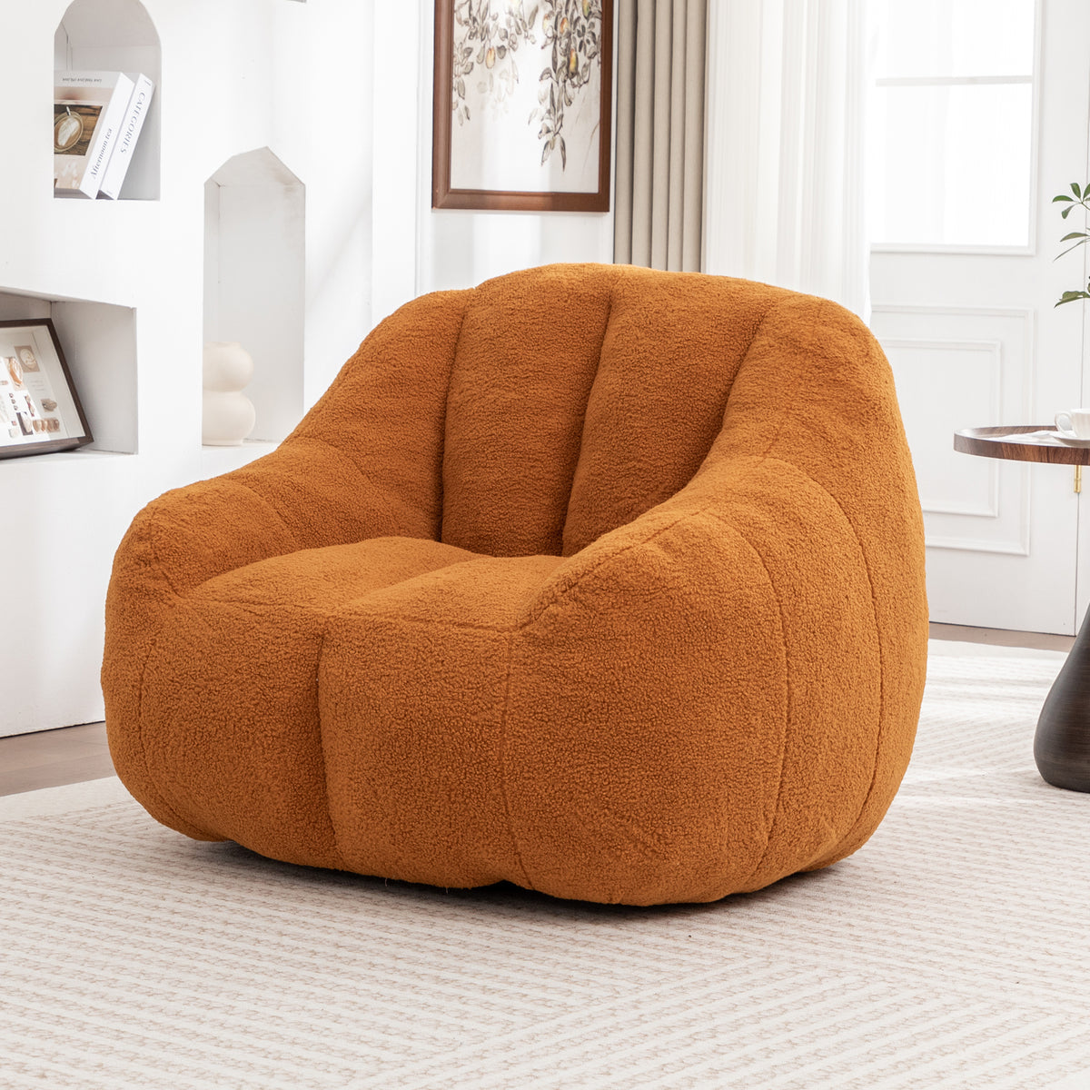 Anthony & Home tufted memory foam bean bag chair with plush upholstery and relaxed seating in a cozy living space.