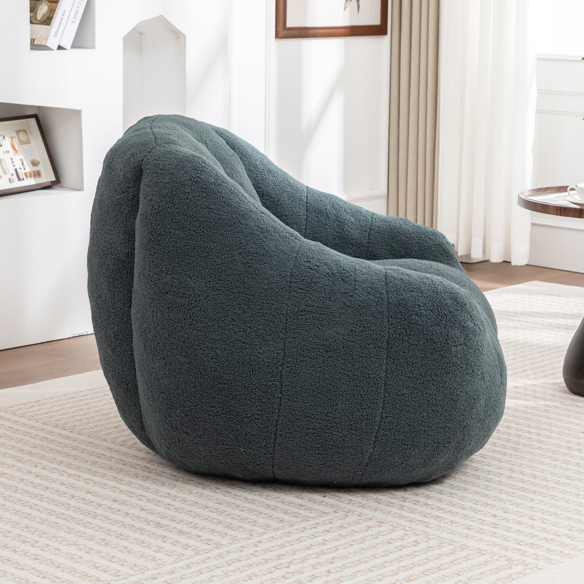 Studio green Anthony & Home tufted memory foam bean bag chair with plush fabric and comfortable, casual design.