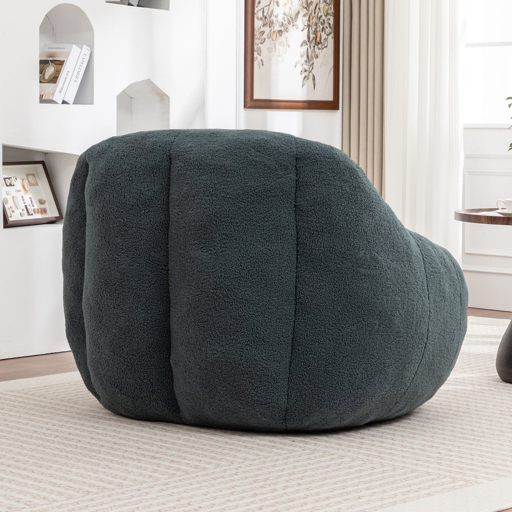 Anthony & Home tufted memory foam bean bag chair in studio green, showcasing a plush, comfortable seating option with a tufted design.