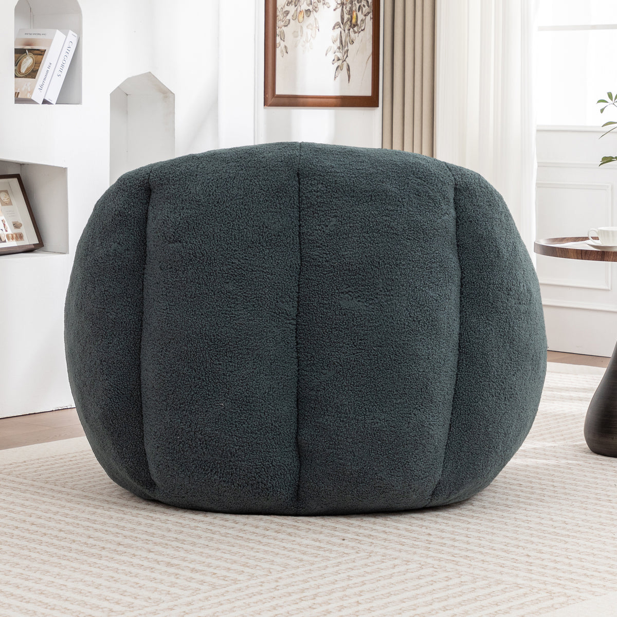 Studio green tufted memory foam bean bag chair by Anthony & Home, showing plush fabric and comfortable, supportive design.