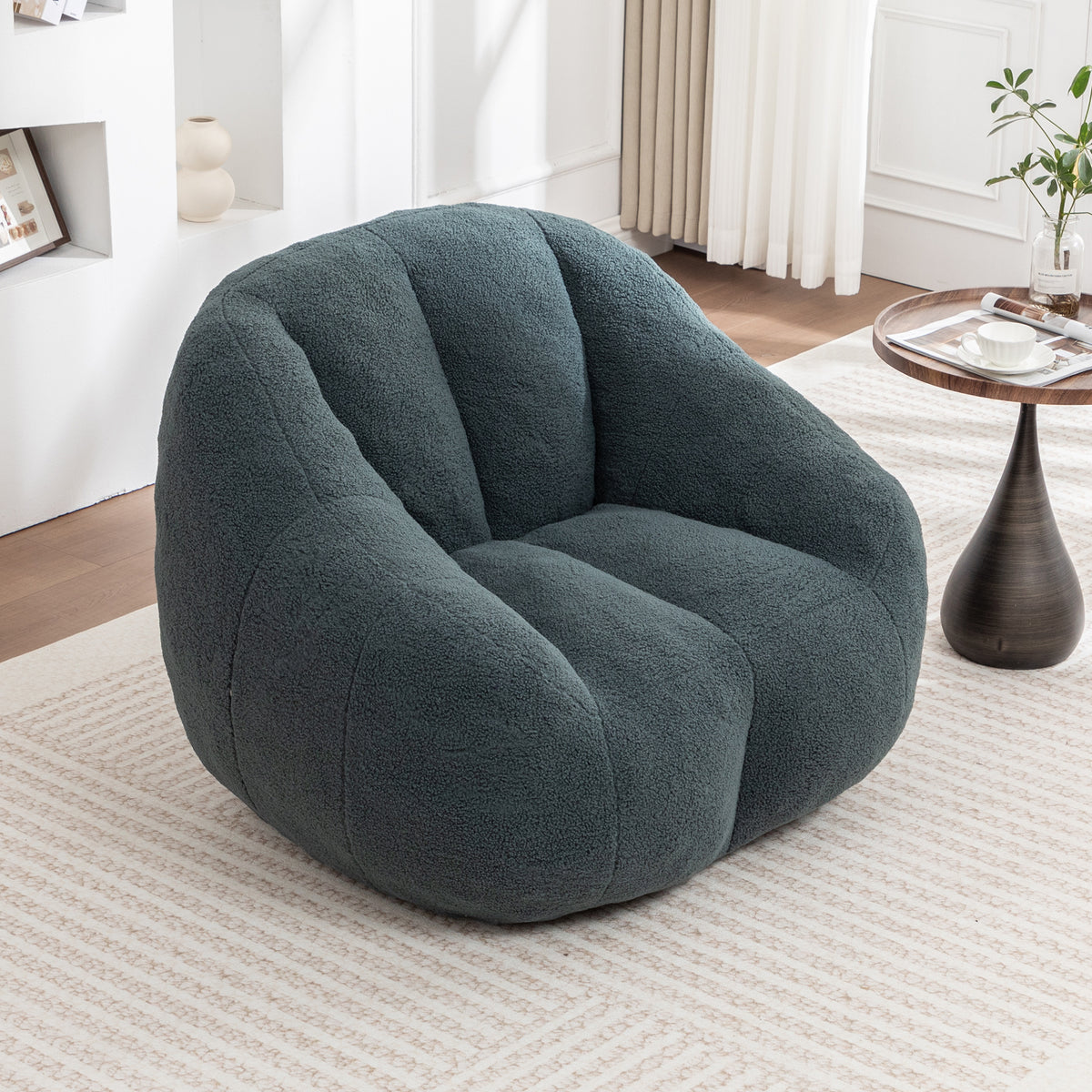 Studio green tufted memory foam bean bag chair by Anthony & Home, showcasing plush fabric and ergonomic shape for comfortable lounging.