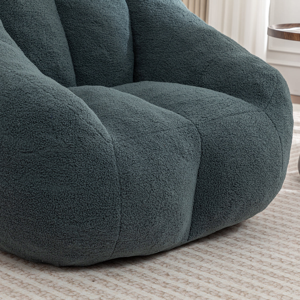 Studio green Anthony & Home tufted memory foam bean bag chair with plush, comfortable upholstery and a modern, cozy design.