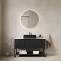 Anthony & Home Tulio Atelier 48-inch freestanding bathroom vanity with sink and Carrara white sintered stone countertop.