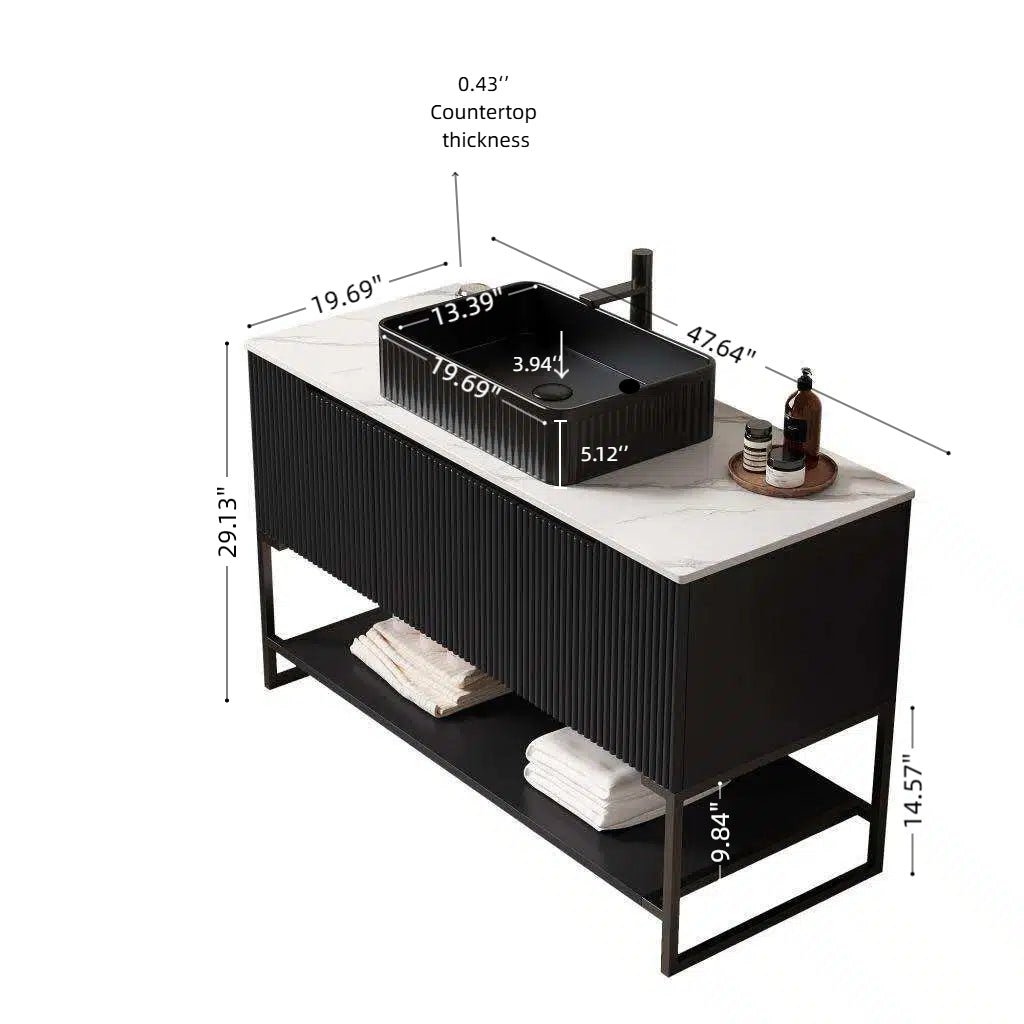 Anthony & Home Tulio Atelier 48-inch freestanding bathroom vanity with sink and Carrara white sintered stone countertop