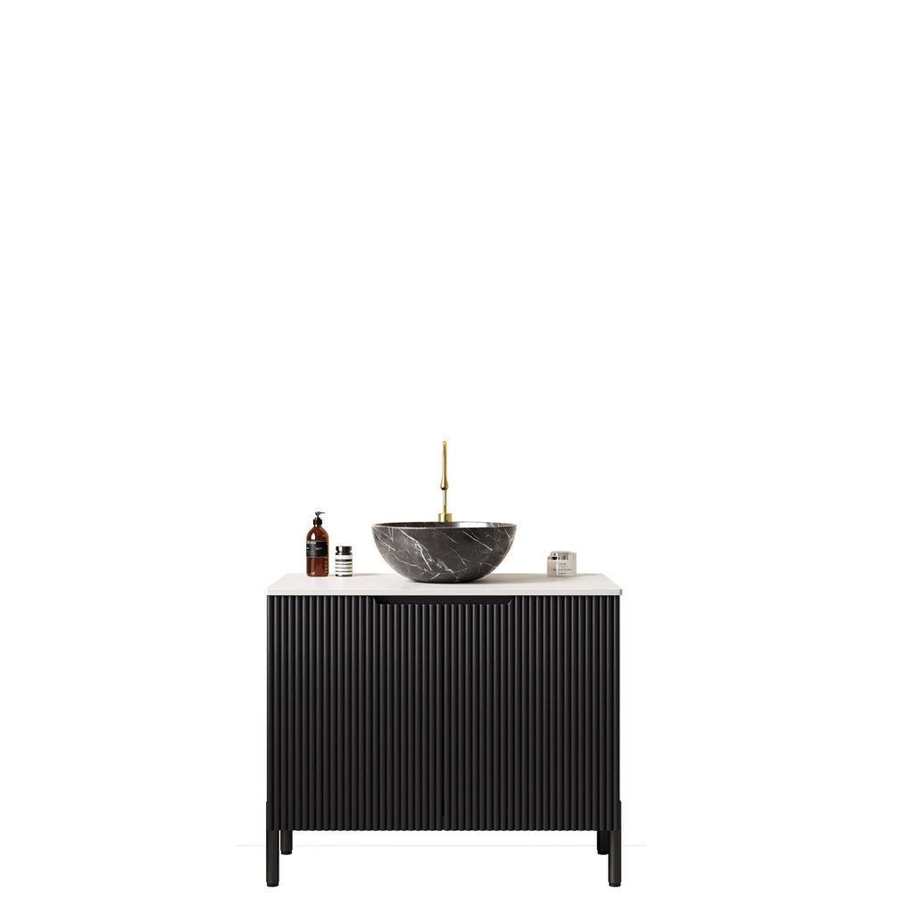 Anthony & Home Turio 30-inch vanity with Carrara stone countertop, showcasing a modern bathroom furniture piece.