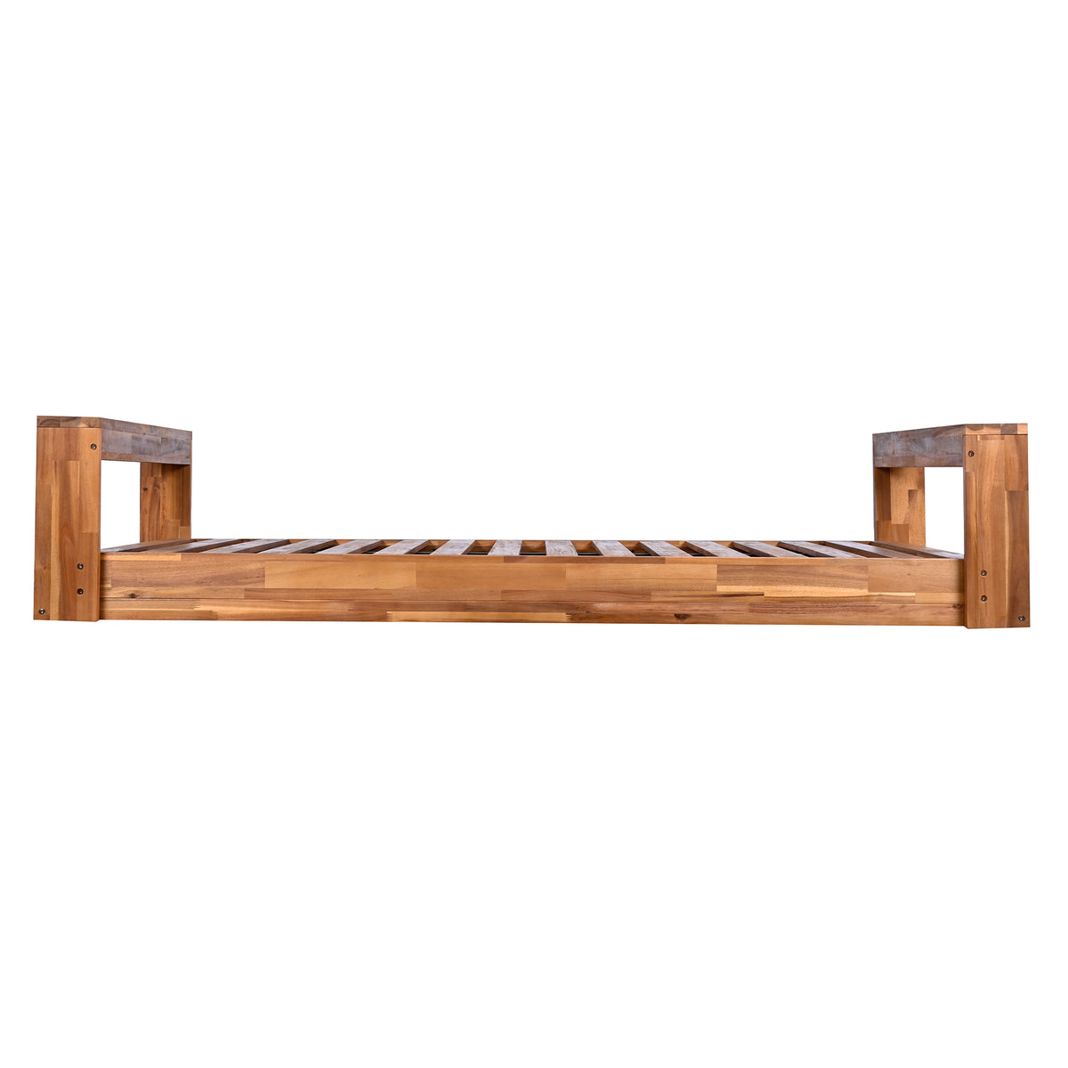 Twin size acacia wood porch swing bed with hemp ropes from Anthony & Home's Atelier Collection, showcasing natural finish and sturdy design.